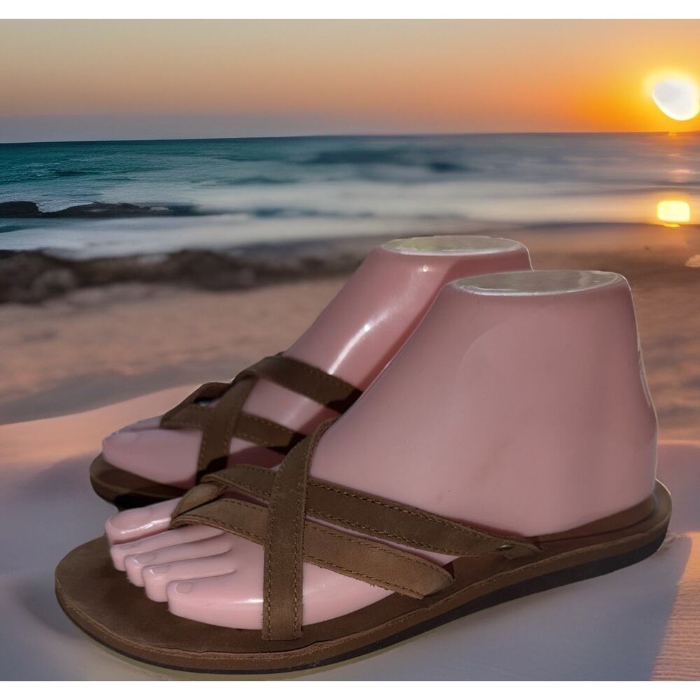 Womens Teva Olowahu Leather Toeloop Thong Sandals Flipflop Sz 7 M